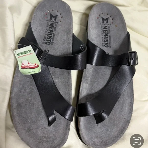 Mephisto Black Leather Slide Sandals - Picture 2 of 6